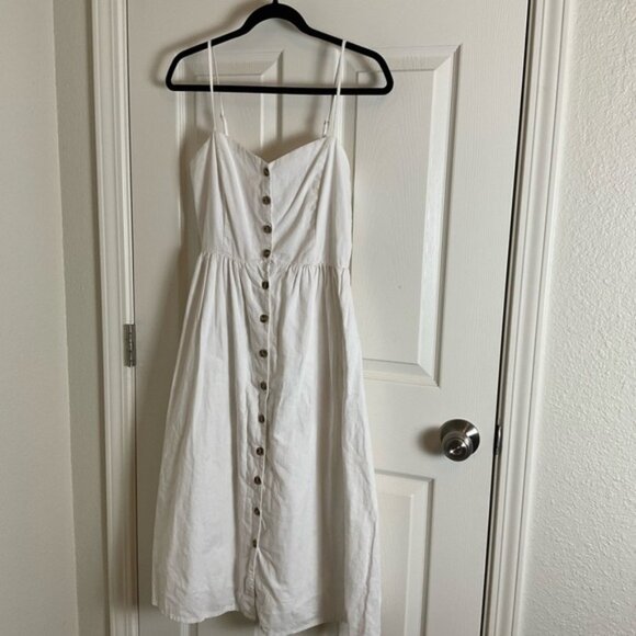 H&M White Linen Blend Buttons Dress Midi size small - Picture 2 of 9
